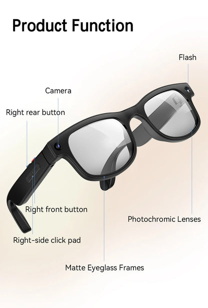 4K HD 800W Pixel Camera Smart Glasses Video Recording AI Photo Recognition Bluetooth Call Voice Translation Sunglasses