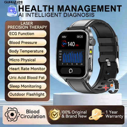 2026 New Health Smart Watch Laser Therapy Reduce Three Highs Blood Oxygen Pressure Uric Acid Blood Lipid ECG Smartwatch For Man