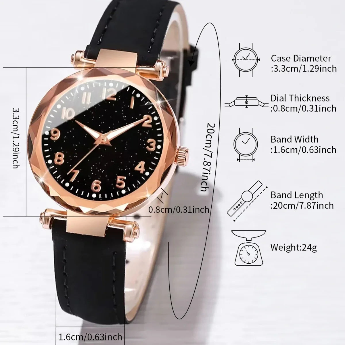 20266PCs/Set Women's Watch Fashion Digital Leather Quartz Watch with Unique Flower Jewelry Set