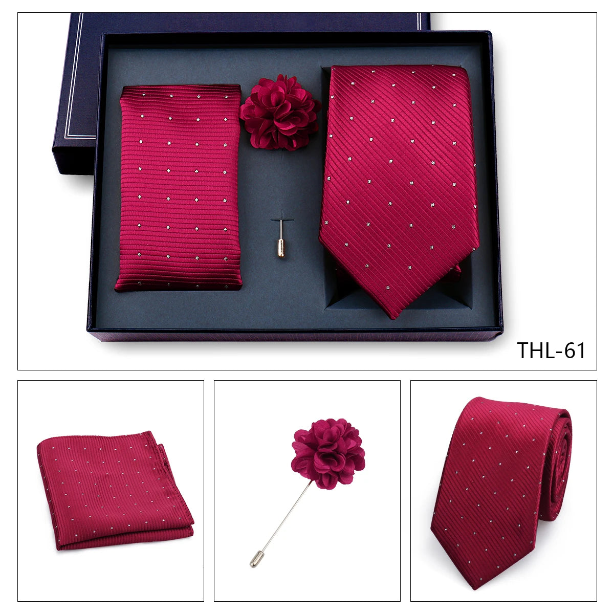 Elegant Ties For Men Classic Paisly Neck Tie Pocket Square Brooch Set With Gift Box Mens Business Wedding Suit Accessories