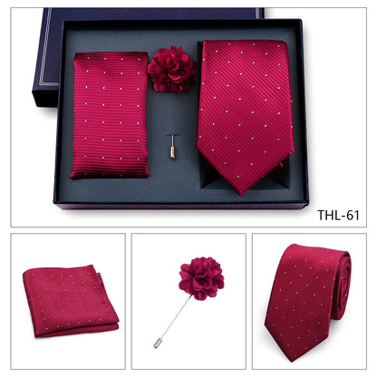 Elegant Ties For Men Classic Paisly Neck Tie Pocket Square Brooch Set With Gift Box Mens Business Wedding Suit Accessories