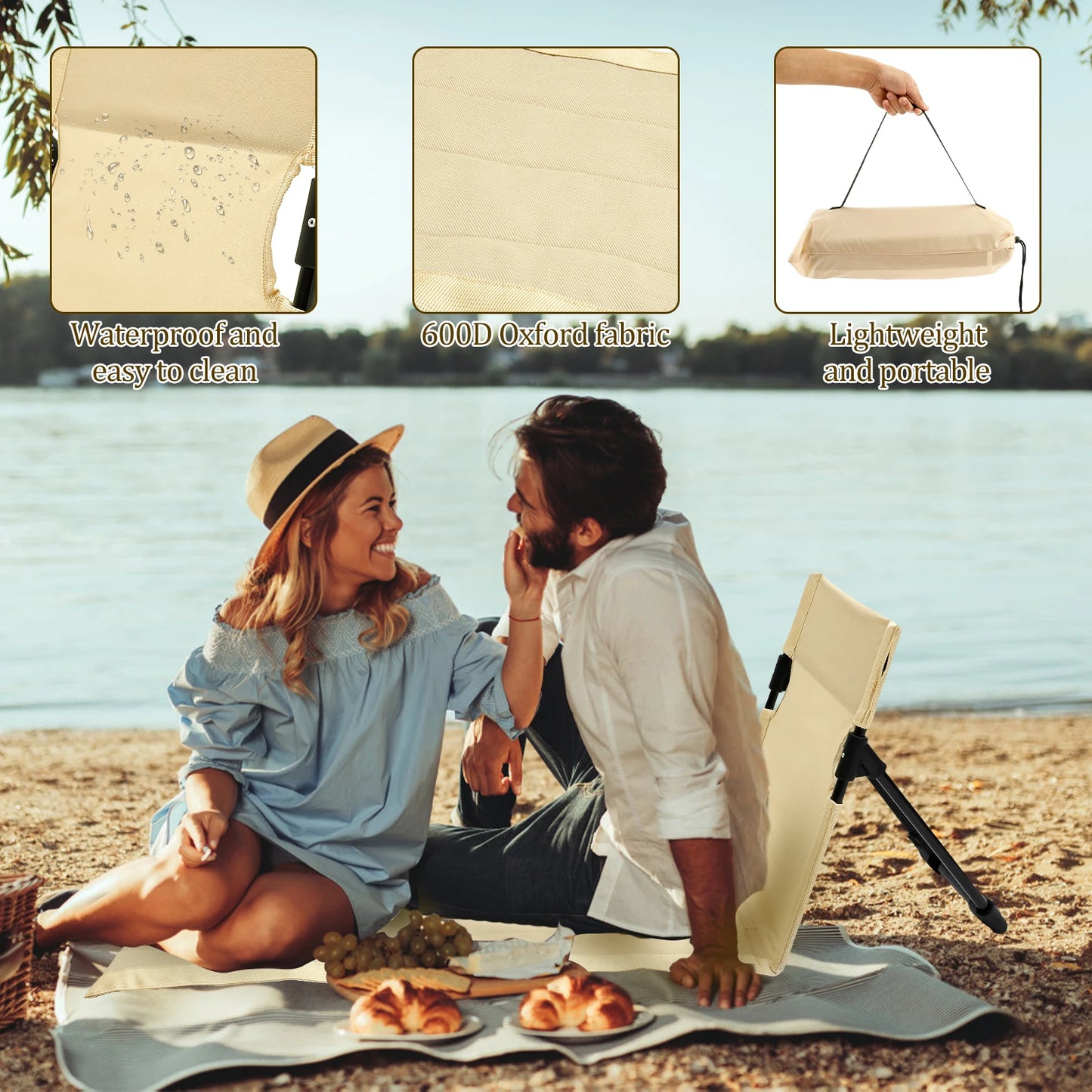 Outdoor Foldable Camping Chair Oxford Cloth Camping Floor Chair Garden Park Single Lazy Chair Backrest Cushion Picnic Back Chair