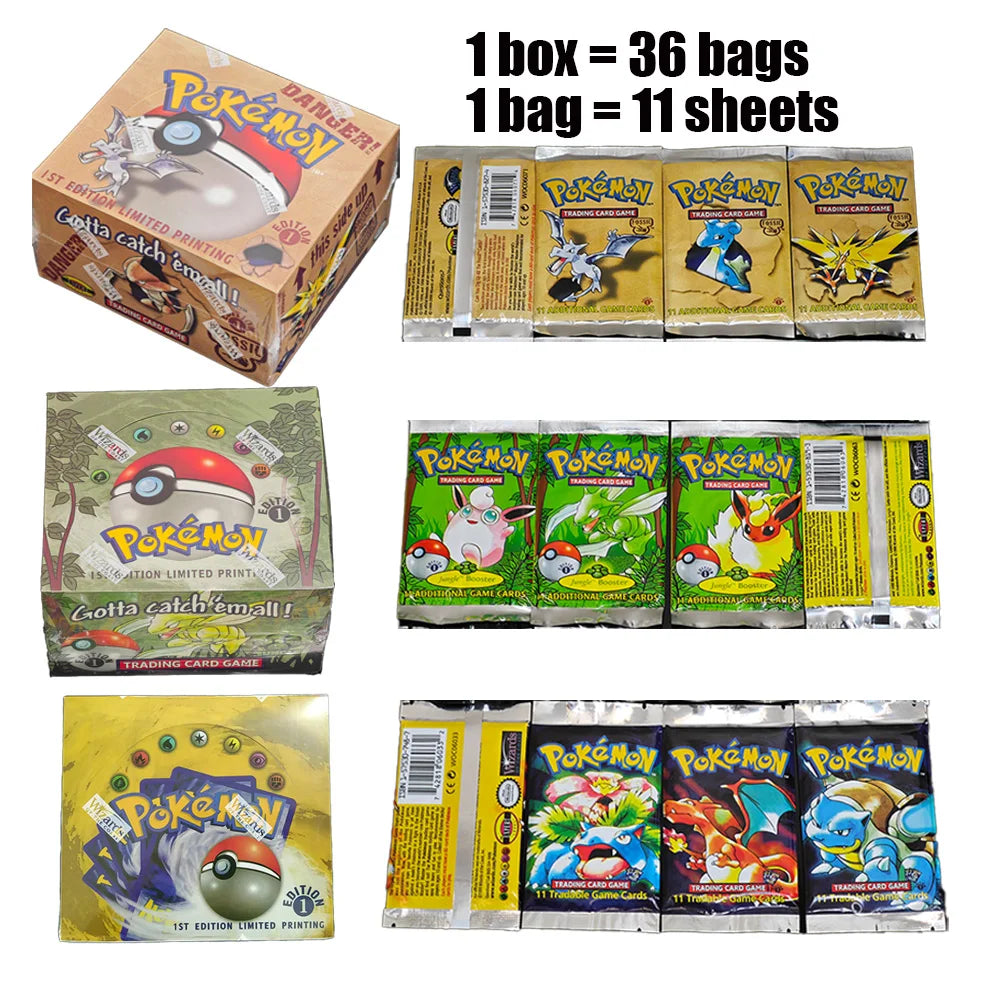 Pokemon Foil 36 Packs 1ST Edition Classic Base Set Proxy Cards PKM Games Board Games Whole Set Card Collection Toys Gifts New