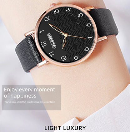 6pcs Sets Luxury Women's Black Leather Watches Butterfly Dial with Quartz Wristwatch Women Earring Bracelet Necklace Set