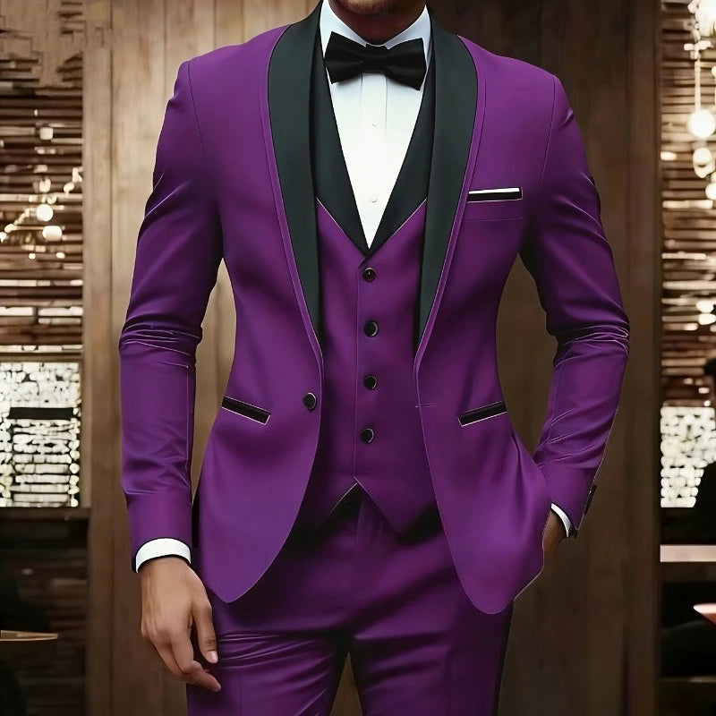New Men's 3 Piece Suit Business Formal Set, Groom & Groomsman Wedding Suit, Elegant Prom & Party Outfit