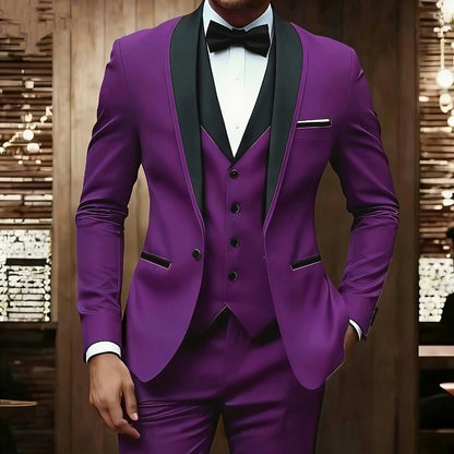 New Men's 3 Piece Suit Business Formal Set, Groom & Groomsman Wedding Suit, Elegant Prom & Party Outfit