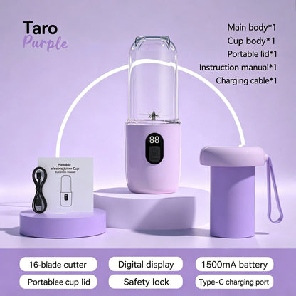500ML 16 Stainless Blades Wireless USB Rechargeable Portable Blender with Lid Fruit Vegetable Smoothie Orange Juicer Mixer