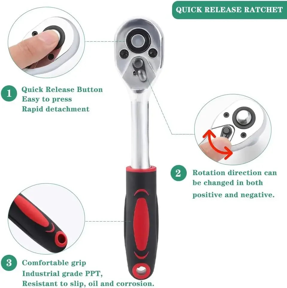 Krachtige 46pcs/set Carbon Steel Combination Set 1/4" Wrench Socket Spanner Screwdriver Household Motorcycle Car Repair Tool