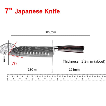 Damascus Chef's Knife Kitchen Knives Set Professional Boning Knife Meat Cleaver Utility Knife Japanese Santoku Knife with Cover