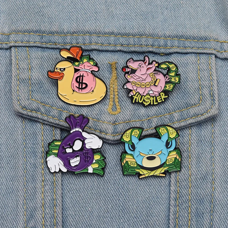 Creative US Dollar Money Enamel Pins Collection Cartoon Banknote Get Rich Brooch Backpack Lapel Metal Badge Fun Jewelry for Gift