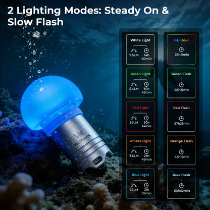Wurkkos DL04 RGB Signal Light 9 RGB Modes IPX8 Waterproof Detachable 800mAH Battery, Jellyfish Design for Camping, Diving