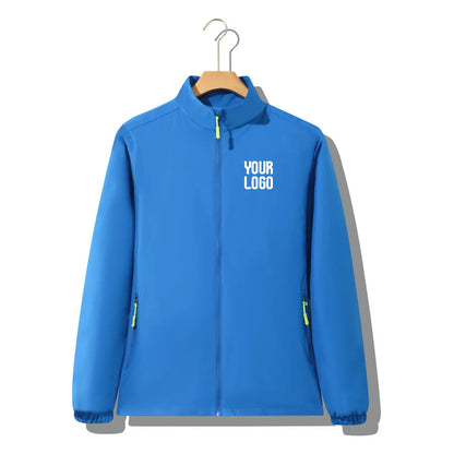 Stand collar zipper outdoor windbreaker, unisex UV-resistant waterproof jacket, customizable LOGO
