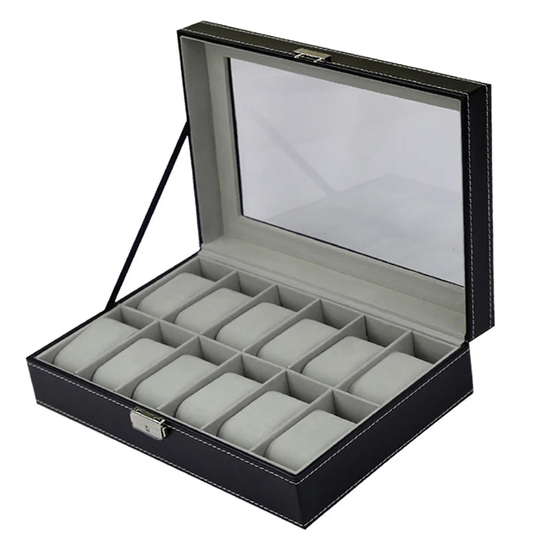 6/10/12Slots Gray Watch Boxes Watch Case with Large Glass Lid, Removable Watch Pillows, Watch Box Organizer, Gift for Loved Ones