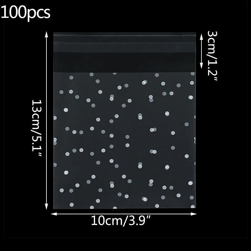100pcs Plastic Transparent Cellophane Bags Polka Dot Candy Cookie Gift Bag Self Adhesive Candy Bags for Wedding Birthday Party