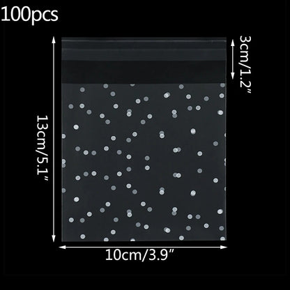 100pcs Plastic Transparent Cellophane Bags Polka Dot Candy Cookie Gift Bag Self Adhesive Candy Bags for Wedding Birthday Party