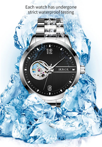 SKROX Original Luxury Brand Waterproof Tourbillon Automatic Clock Steel Skeleton Mechanical Man Watch Business Male Wristwatches