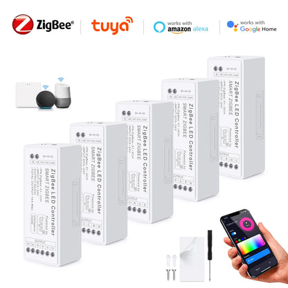 APP Dimmable Voice Control Smart LED Dimmer Zigbee 3.0 for Single Color, CCT, RGB, RGBW, RGBCCT LED Strip 5V-24V Work With Tuya