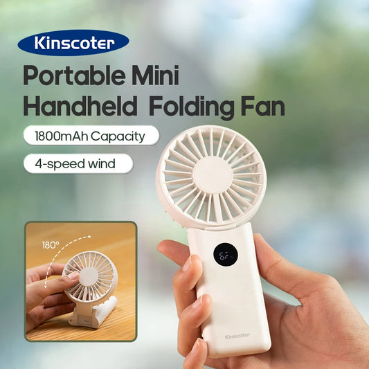 Portable Folding Handheld Fan 1800mAh Desktop Rechargeable Fan 4-speed Wind Angle Adjustable with LED Display for Outdoor Travel