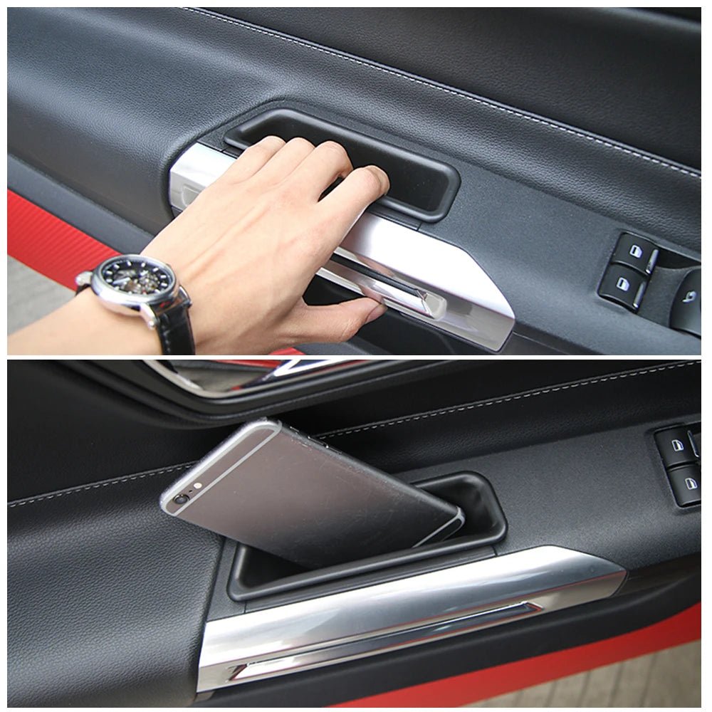 2PCS Car Door Front Storage Box Bag Handle Interior Auto Accessories For Ford Mustang 2015 - 2024 2023 2022 2019 2018 2017 2016