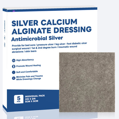 2/3/4in 5/10pcs Ag Silver Calcium Alginate Wound Dressing Pads Soft Silver Highly Absorbent Dressings for Wound Care