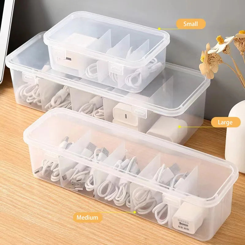 Transparent Data Cable Organizer Case Classification Dustproof Card Organizer Lid Clutter Collection Box for Office Home New