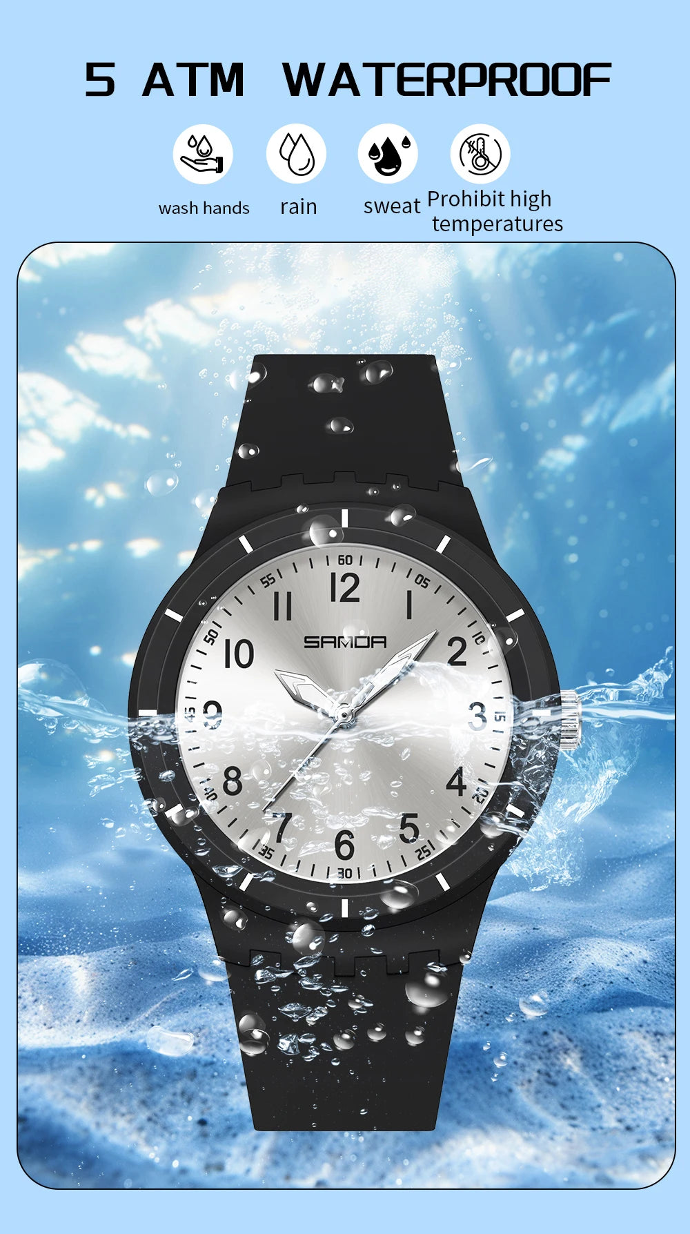 SANDA New Fashion Man Sports Watches Unisex Quartz Watch Simple Waterproof 50M Night Light Men Woman Student Gift Silicone Watch