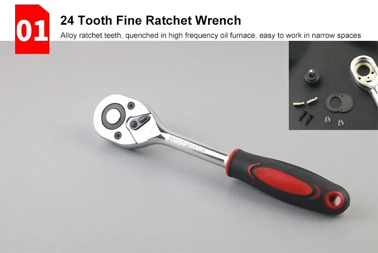 46pcs Drive Ratchet Torque Wrench Combo Auto Repairing Set Mechanic Tool Car Repair Tool Kit 1/4-Inch Socket Set Car Repair Tool