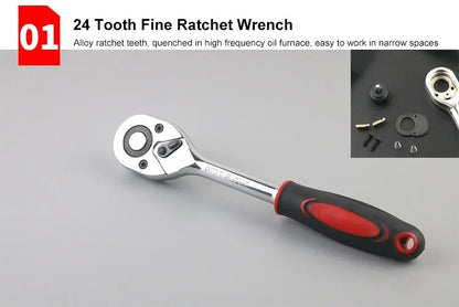46pcs Drive Ratchet Torque Wrench Combo Auto Repairing Set Mechanic Tool Car Repair Tool Kit 1/4-Inch Socket Set Car Repair Tool