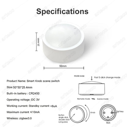 Tuya ZigBee Smart Knob Switch Wireless Scene Button Rotatable Dimmer Controller Switch Intelligent Automation Linkage Remoter