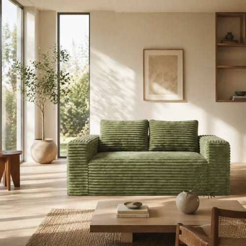Boneless Deep Seat Double Sofa No Assembly Needed Foam Floor Cushion Sofa Plush Corduroy Fabric Apartment Bedroom Living Room