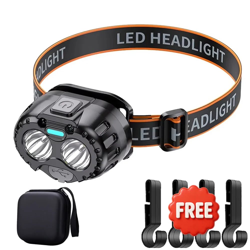 Powerful LED Headlamp USB Rechargeable Lamp IPX4 Waterproof Emergency Head Flashlight Outdoor Fishing Camping Hiking Lantern