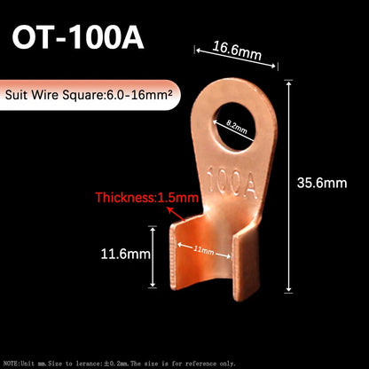 OT Series Wire Terminals 100A 150A 200A 250A 300A 400A 500A Red Copper Bare Nose Lugs Crimp Open Mouth Cable Connector Splice