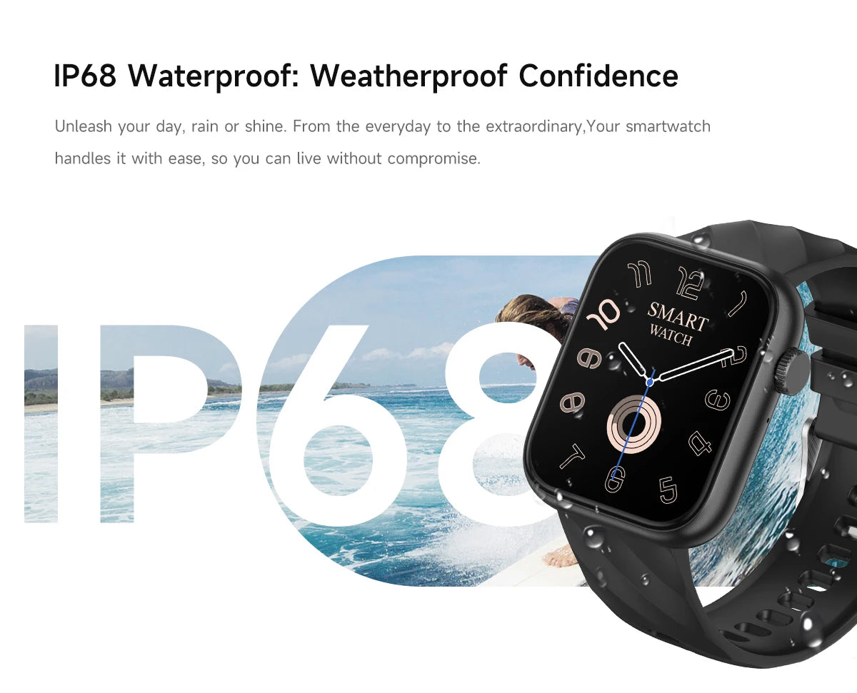 Smartwatch 1,83 cala dla mężczyzn i kobiet, dotykowy ekran, sportowy zegarek fitness, połączenia Bluetooth, cyfrowy smartwatch, wodoodporność IP68