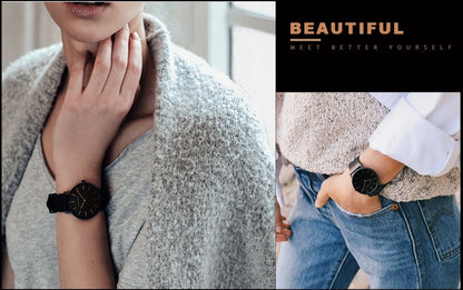 2023 New Women Bracelet Watch 1 Set Japan Quartz Movement Simple Rose Gold Stainless Steel Mesh Student Watches Relogio Feminino