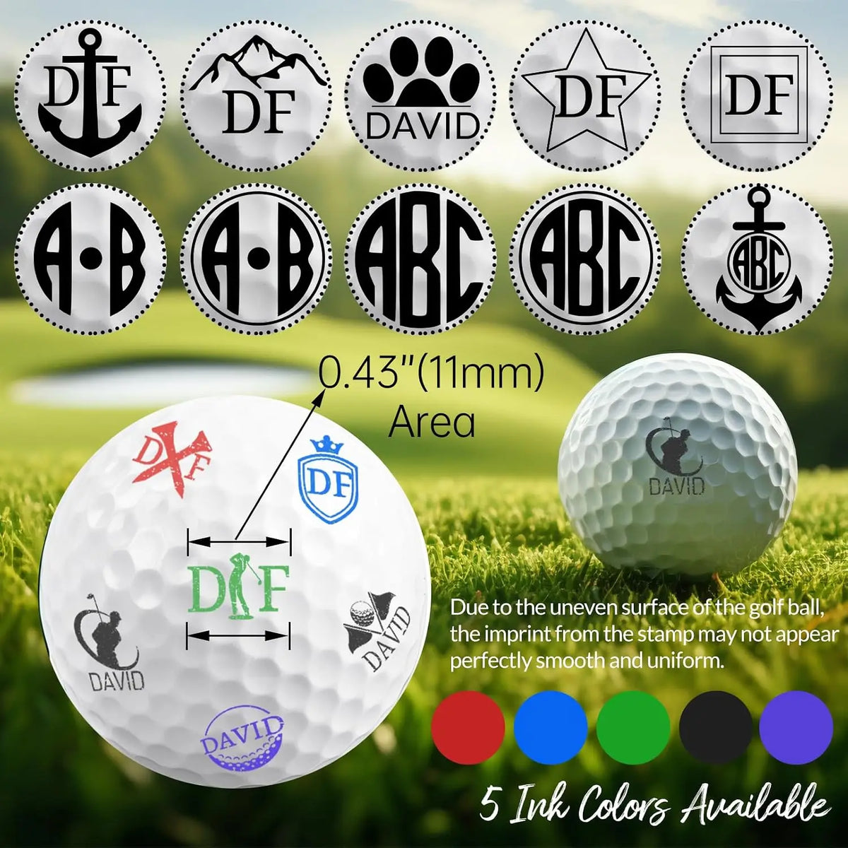 Personalized Golf Ball Stamp Custom Golf Ball Marker Stamp with Name,Initials,Logo or Year Self Inking,Waterproof,Refillable Ink