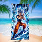 Dragon Ball Ultra Instinct Goku Beach Towel, Blue Ice Flame Anime Microfiber Quick Dry Absorbent Swim Towel for Fans