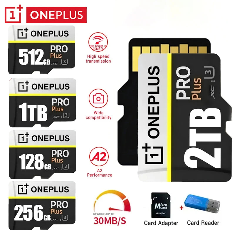 OnePlus 2TB High-Speed V30 A2 4K SD Card 512GB 256GB Memory Card 1TB Micro TF SD Adapter for Smart phone/Tablet/PC Cross-Use