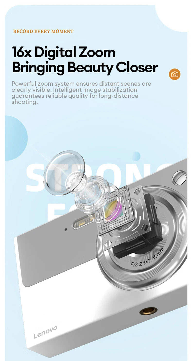 Cyfrowy Aparat Fotograficzny Lenovo 96MP 16-krotny Zoom Cyfrowy Aparat dla Studentów do Użytku Zewnętrznego Przeciwwstrząsowy Cyfrowe Wideo Autofocus z Kartą 32G XJ22