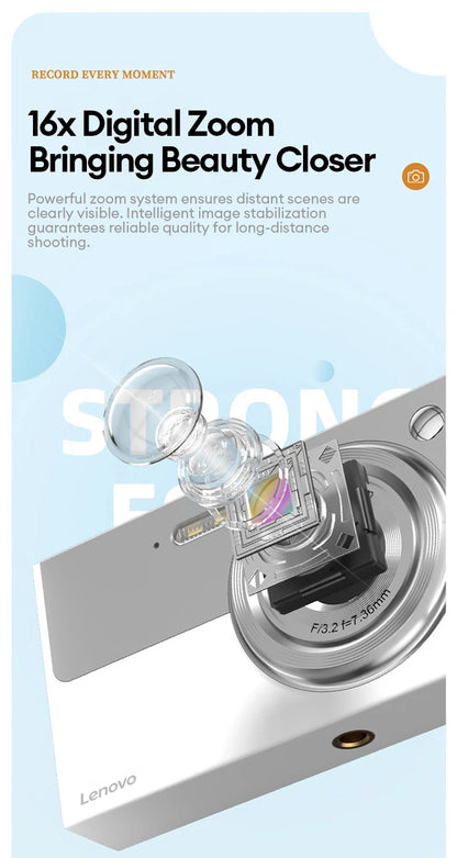 Cyfrowy Aparat Fotograficzny Lenovo 96MP 16-krotny Zoom Cyfrowy Aparat dla Studentów do Użytku Zewnętrznego Przeciwwstrząsowy Cyfrowe Wideo Autofocus z Kartą 32G XJ22