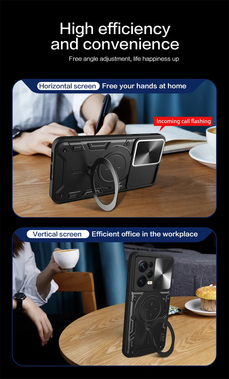 Armor Funda For Xiaomi Redmi Note 12 Pro 5G Case Slide Lens Protect Ring Stand Back Cover For Redmy Note12Pro Plus 12Pro 12S 12C