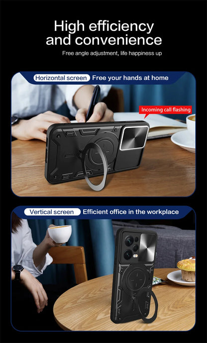 Armor Funda For Xiaomi Redmi Note 12 Pro 5G Case Slide Lens Protect Ring Stand Back Cover For Redmy Note12Pro Plus 12Pro 12S 12C