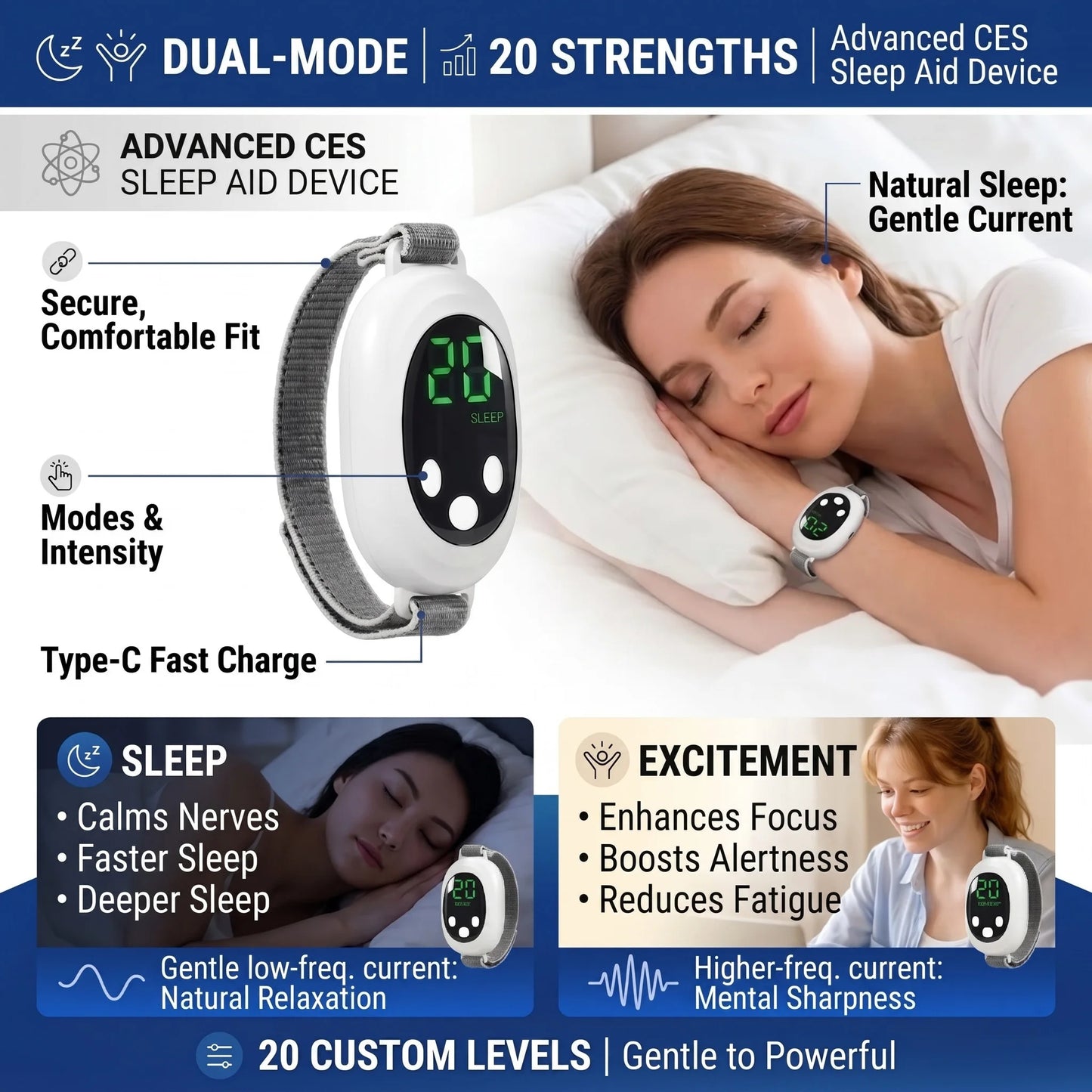 Microcurrent EMS Sleep Aid Device Handheld Pulse Massager Insomnia Stress Anxiety Relief Relaxation Therapy Tools USB Deep Sleep