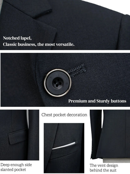 Men's Smart Casual 3-Piece Suit Single Breasted Solid Slim Fit Elegant Office Party Wedding Set