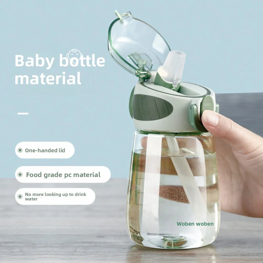 Portable Plastic Water Straw Cup Drop Proof with Scale Sippy Cup Leak-proof Food-Grade Silicone Water Bottle