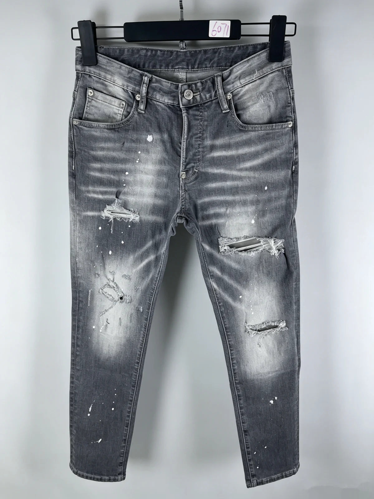 6060 Four Seasons New Men's Washed Ripped Patch Old Slim-fit Straight Black Jeans for Men