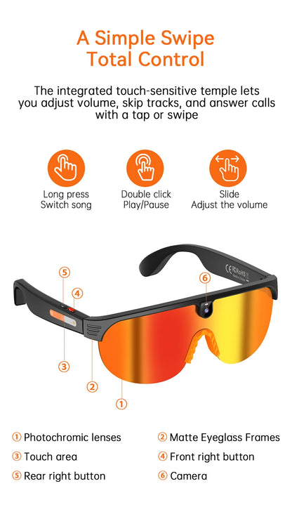 4K Polarized AI Smart Cycling Glasses Men 800W Camera Video Recording Translation Sunglasses Bluetooth Call Music Sports Glasses