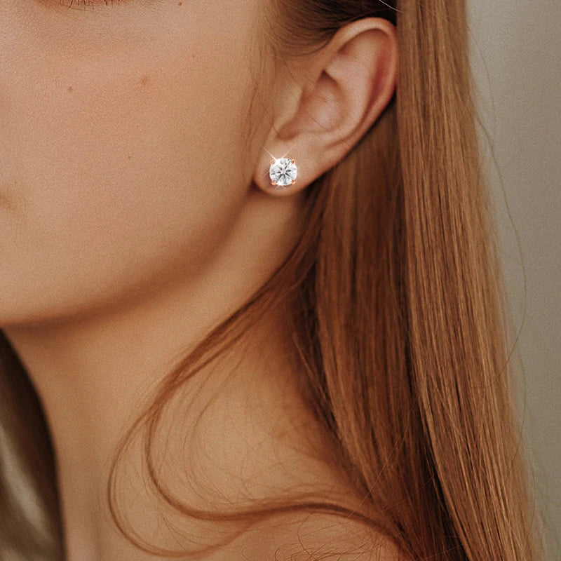 Smyoue Kolczyki Sztyfty Moissanite 0.2-3CT w Kolorze Różowego Złota dla Kobiet Lśniące Klasyczne Ślubne Kolczyki z Laboratorium Diamentowym Czyste Srebro 925