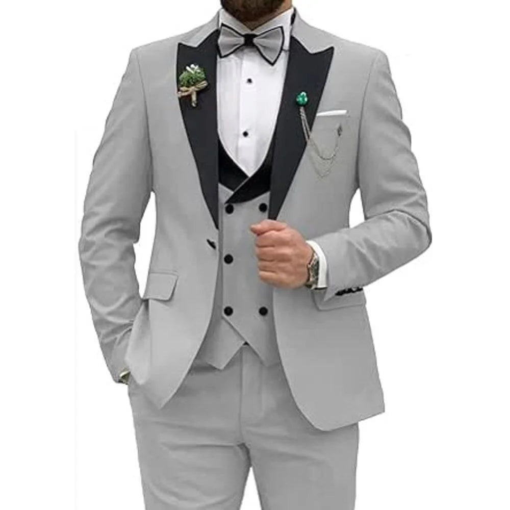 3 Pieces Men's Wedding Suits Formal Groom Tuxedo Slim Fit Business Blazer Double Breasted Vest Pants Set for Party