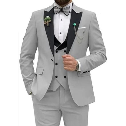 3 Pieces Men's Wedding Suits Formal Groom Tuxedo Slim Fit Business Blazer Double Breasted Vest Pants Set for Party