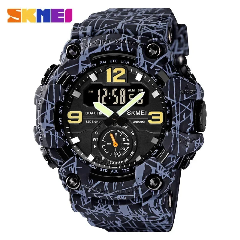 Skmei Dual Movement 3 Time Sport Wristwatch Mens Waterproof Electronic Watches Montre Homme Shockproof Digital Men Watch 1637